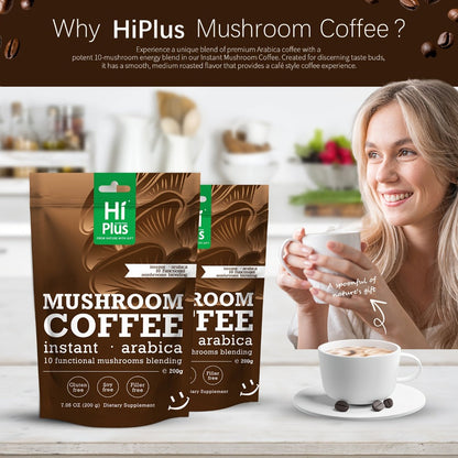 Instant Mushroom Coffee Powder 7oz with Lion's Mane Chaga Reishi Cordyceps Turkey Tail Arabica