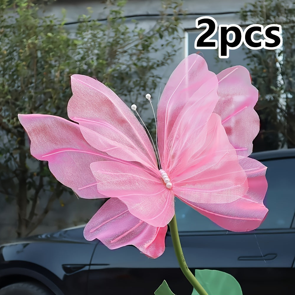 3D Artificial Butterfly Decorations 2pcs – Realistic Featherless Fake Butterflies for Wedding, Home, Garden & Party Decor | No Electricity