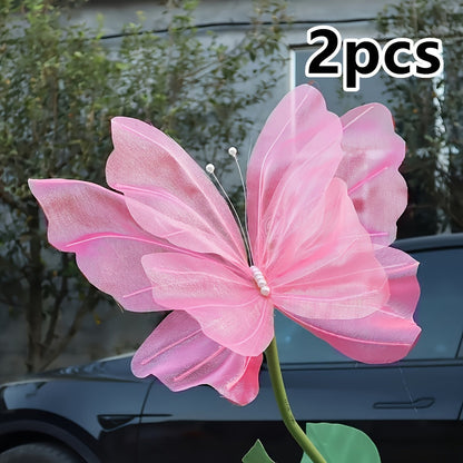 3D Artificial Butterfly Decorations 2pcs – Realistic Featherless Fake Butterflies for Wedding, Home, Garden & Party Decor | No Electricity