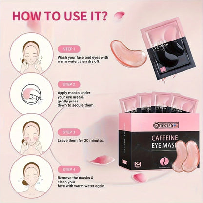 Caffeine Under Eye Patches 25 Pairs – Collagen Gold Eye Mask Reduces Dark Circles Puffiness Eye Bags Fine Lines Anti-Wrinkle Hydrogel
