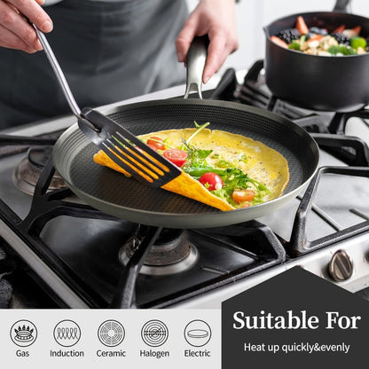 Stainless Steel Crepe Pan 11 Inch with Honeycomb Cooking Surface, Lid and Triple-Layer Base for Pancakes and Tortillas