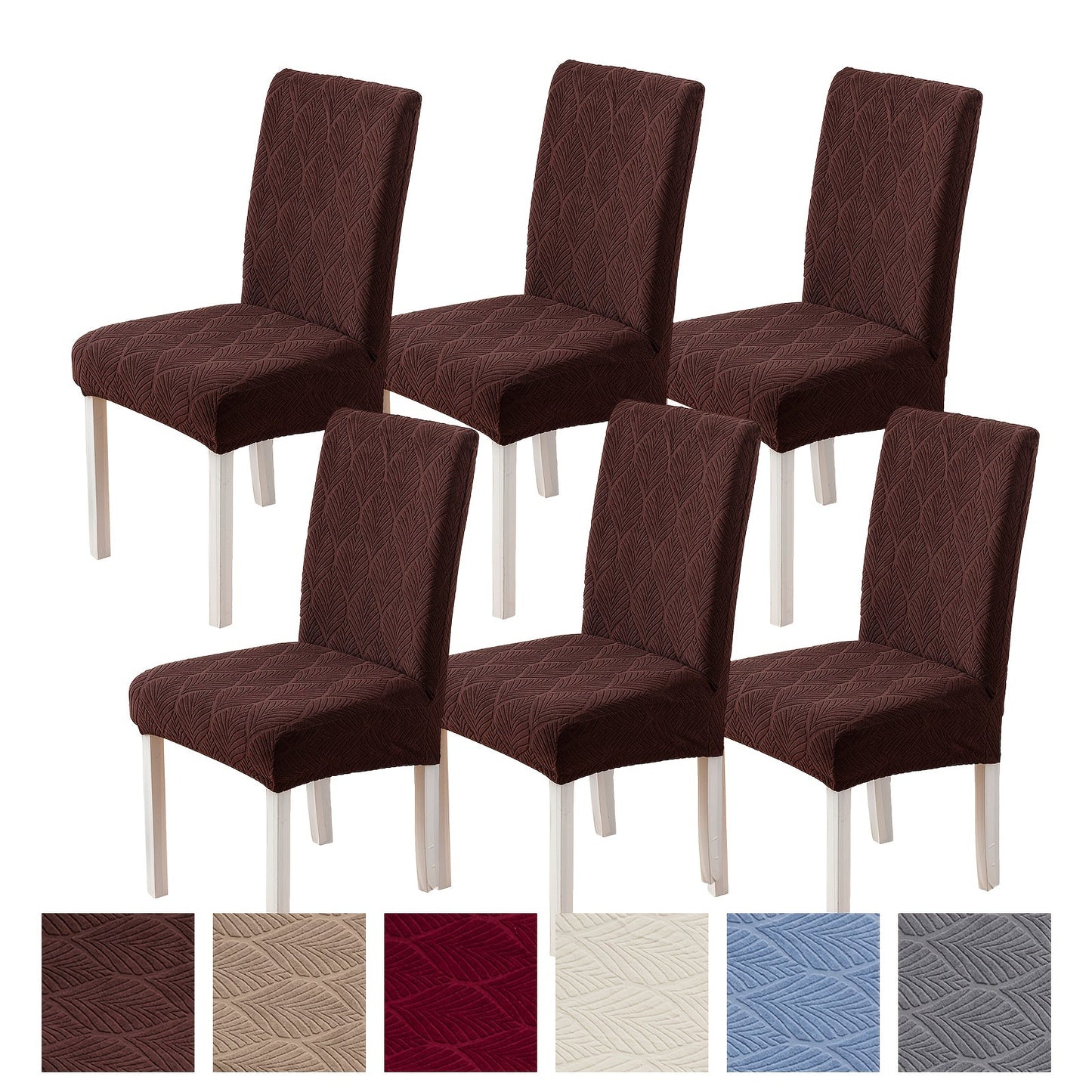 Chair Cover Set of Six Stretch Dining Slipcovers with Little-Leaf Pattern in Six Available Color Choices