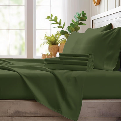 Bamboo Cooling Sheet Set 4pcs, Deep Pocket Fitted Sheet Flat Sheet Pillowcases for Hot Sleepers Twin Full Queen King