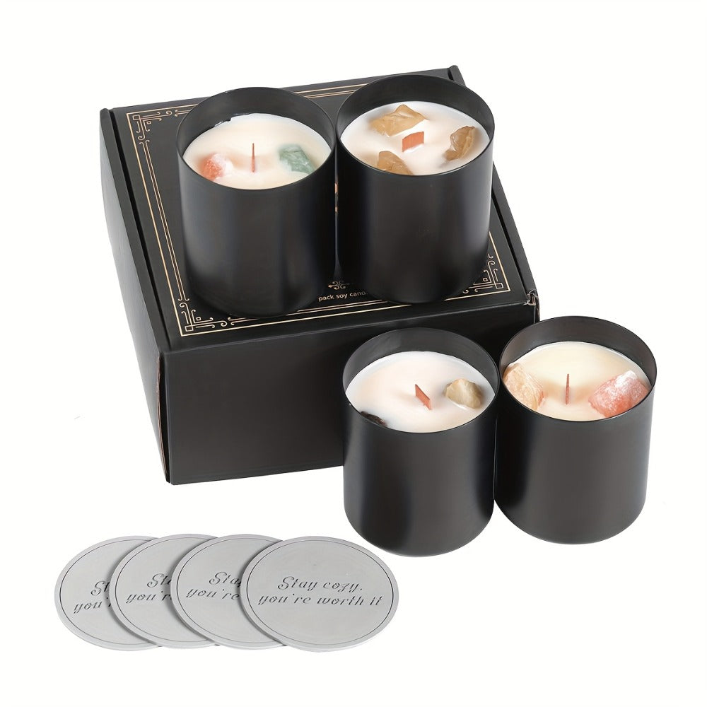 Scented Candle Gift Set 4 Candles 44oz with Crystal Stone Accents and 4 Heat-Resistant for Entryways, Bedrooms and Living Spaces