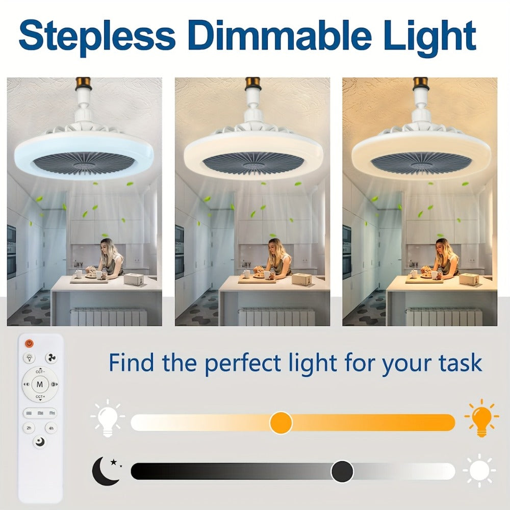 Ceiling Fan Light with Remote Control, Dimmable LED 3000-6500K, 3-Speed Fan, E26 Base, 360° Adjustable Universal Joint, Timed Night Light