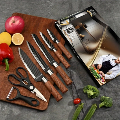 Kitchen Knife Set High Carbon Steel Hand Forged Chef Knives with Case Non-Stick Black Blade for Home Cooking, Dining and Outdoor Meals