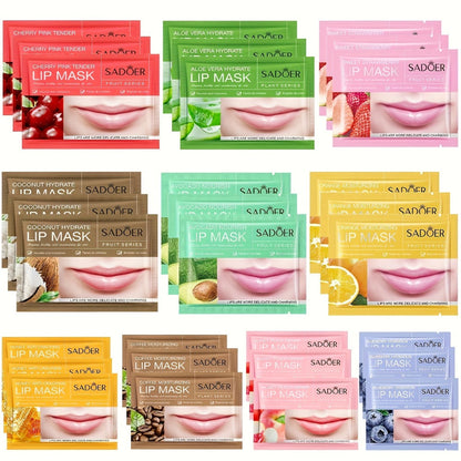 Thirty Individually Wrapped SADOER Lip Mask Sachets with 8g*30pcs Checkout Label and Assorted Graphics