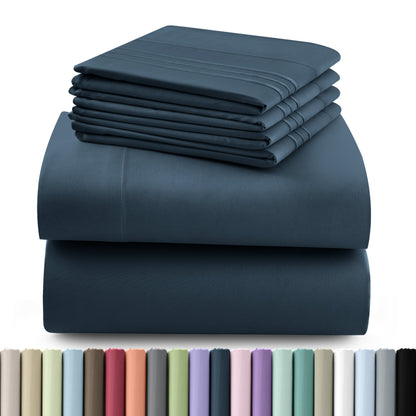 Fitted Sheet Set 6-Piece Brushed Polyester Deep Pocket Bed Sheets 20 Colors Hotel Luxury Bedding with Embroidered Pillowcases