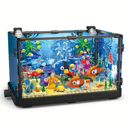 LED Aquarium Building Block Set, Fish Tank Marine Jellyfish Brick Model Kit with Glowing Light