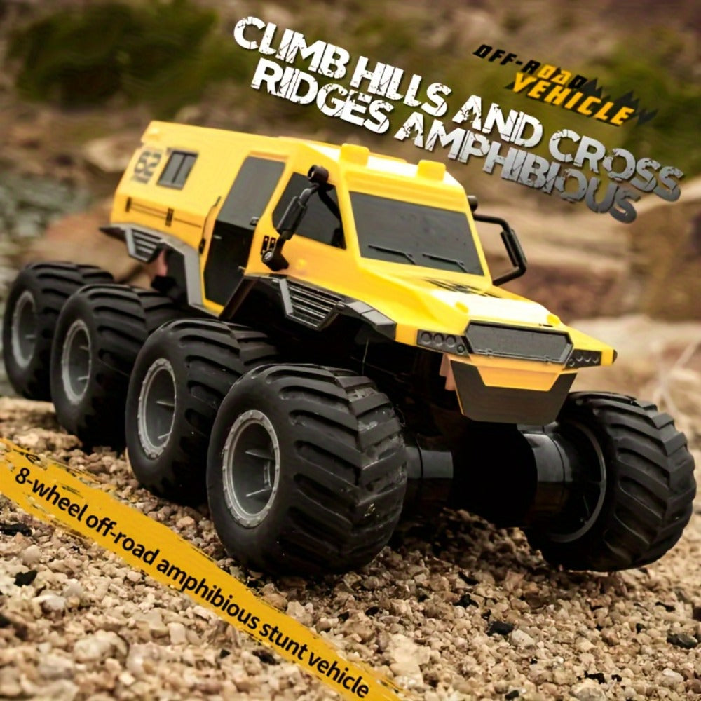 Amphibious RC Truck 8-Wheel Drive 4-Motor Off-Road Climbing Remote Control Armored Vehicle, Oversized Land & Water Military Truck Toy