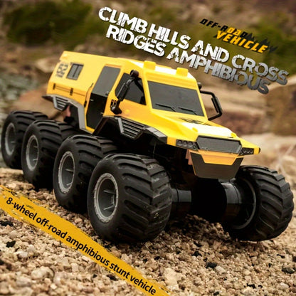 Amphibious RC Truck 8-Wheel Drive 4-Motor Off-Road Climbing Remote Control Armored Vehicle, Oversized Land & Water Military Truck Toy