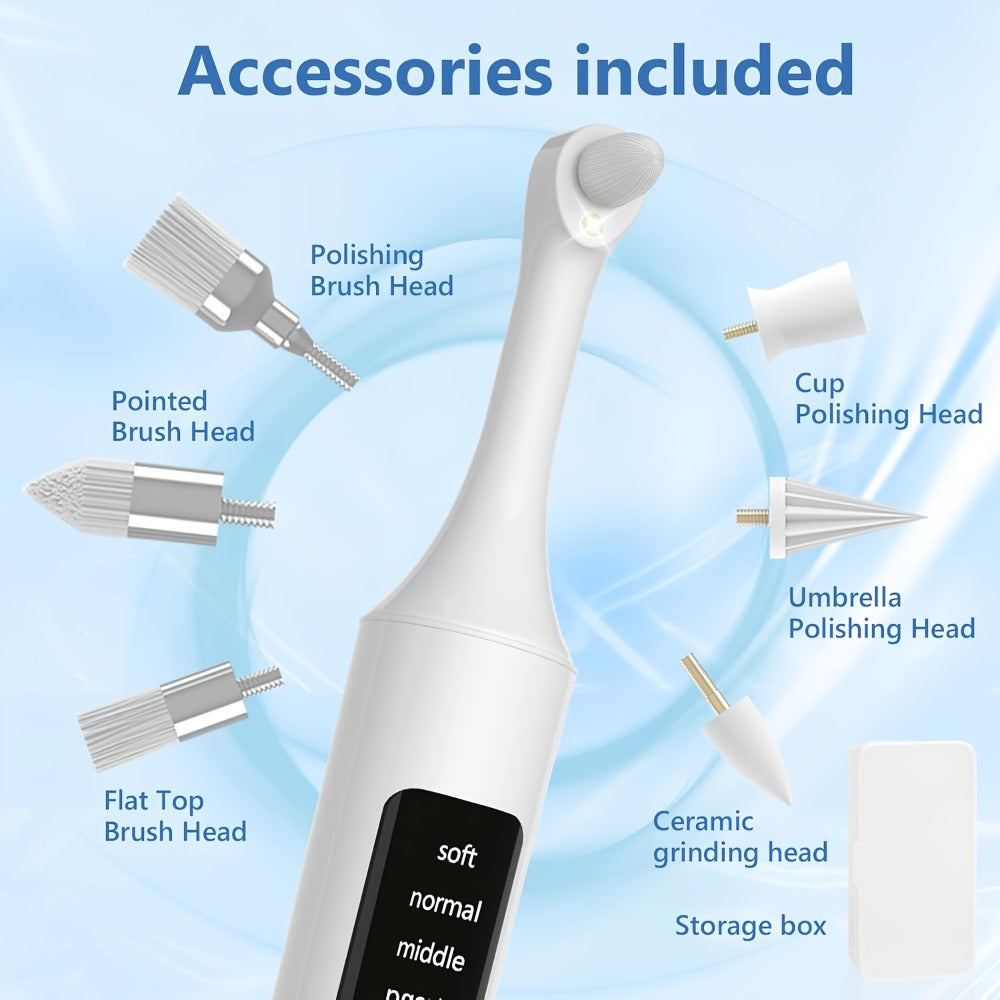 Tooth Polisher Rechargeable, 6 Brush Heads & 5-Speed Settings, Electric Teeth Polishing Tool for Plaque Removal
