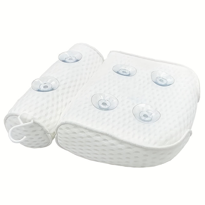 Bath Pillow 4D Grid Neck and Back Support Bathtub Cushion with 6 Suction Cups, Hooks, Quick-Dry & Machine Washable Spa Pillow for Tub