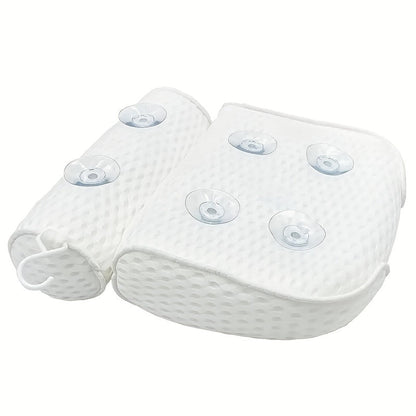 Bath Pillow 4D Grid Neck and Back Support Bathtub Cushion with 6 Suction Cups, Hooks, Quick-Dry & Machine Washable Spa Pillow for Tub