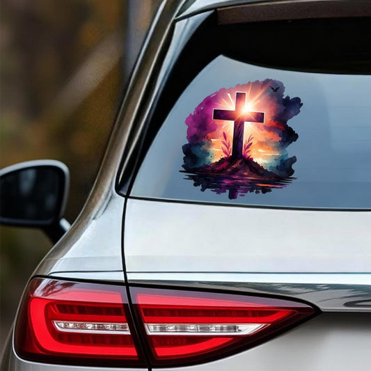 Sunset Cross Vinyl Vehicle Decal with One- or Four-Piece Checkout Options for Windows and Body Panels