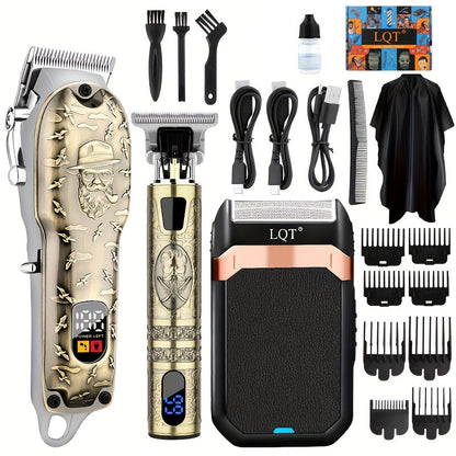 LQT Bronze Hair Clipper Set with Digital Displays, USB Charging and Choice of 2-, 3- or 4-Device Kits