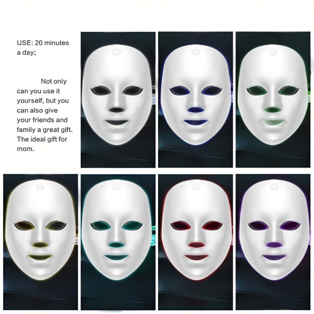 Portable LED Facial Mask 7-Color Light Therapy USB Rechargeable Plastic - Home Beauty Care for Bath Time, Home Spa and Personal Care
