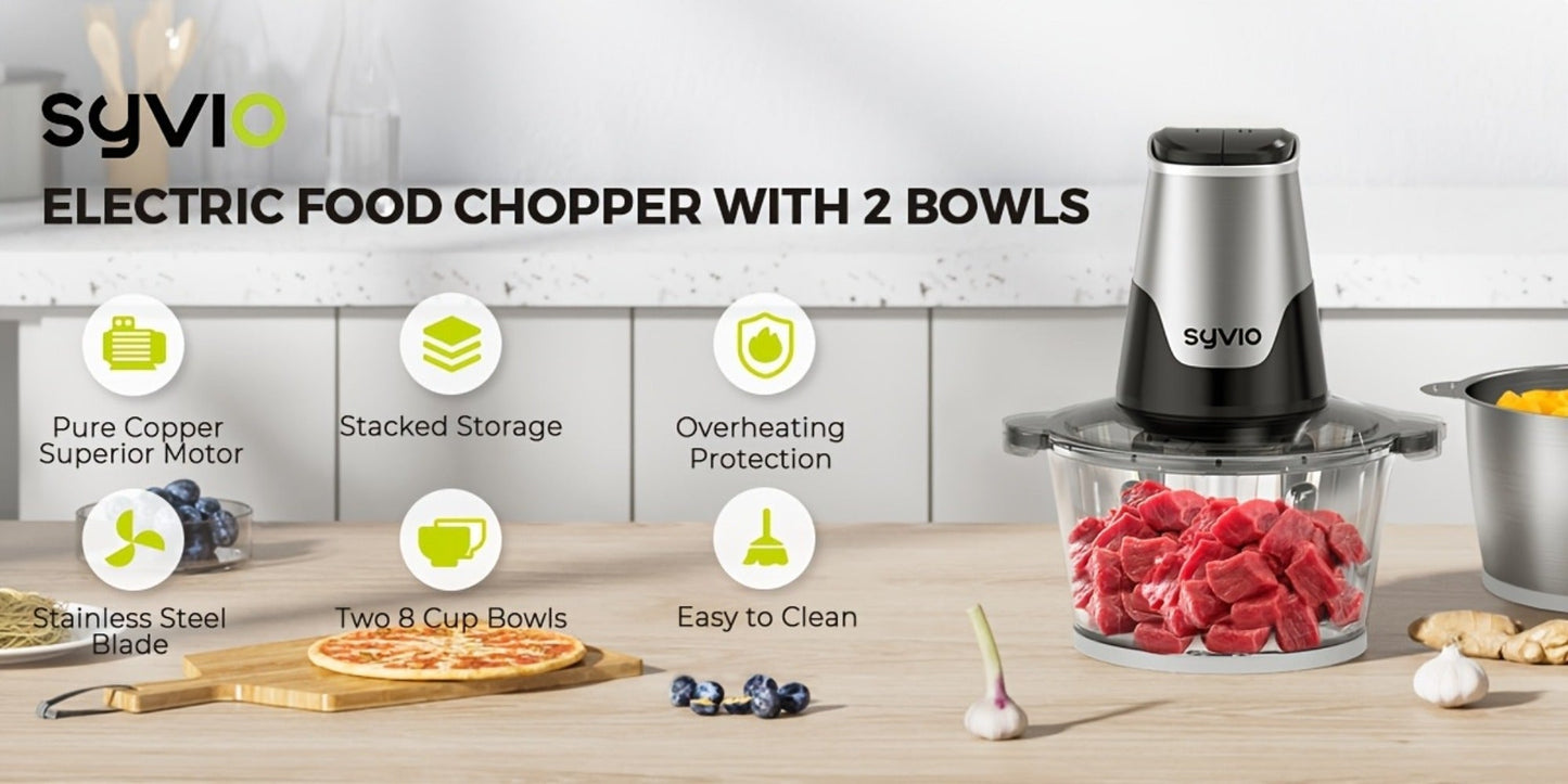 Mini Food Processor 450W, Electric Food Chopper with 2 Bowls & 4 Bi-Level Blades for Meat, Baby Food