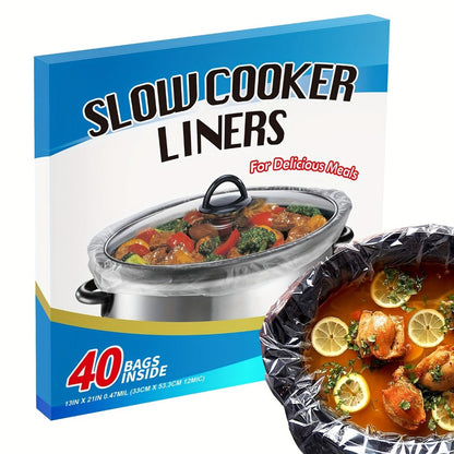 Slow Cooker Liners 40-Pack 13x21 Inch Disposable Cooking Bags, Heat Resistant Pot Liners Fit 3-8 Quart Oval & Round Slow Cookers