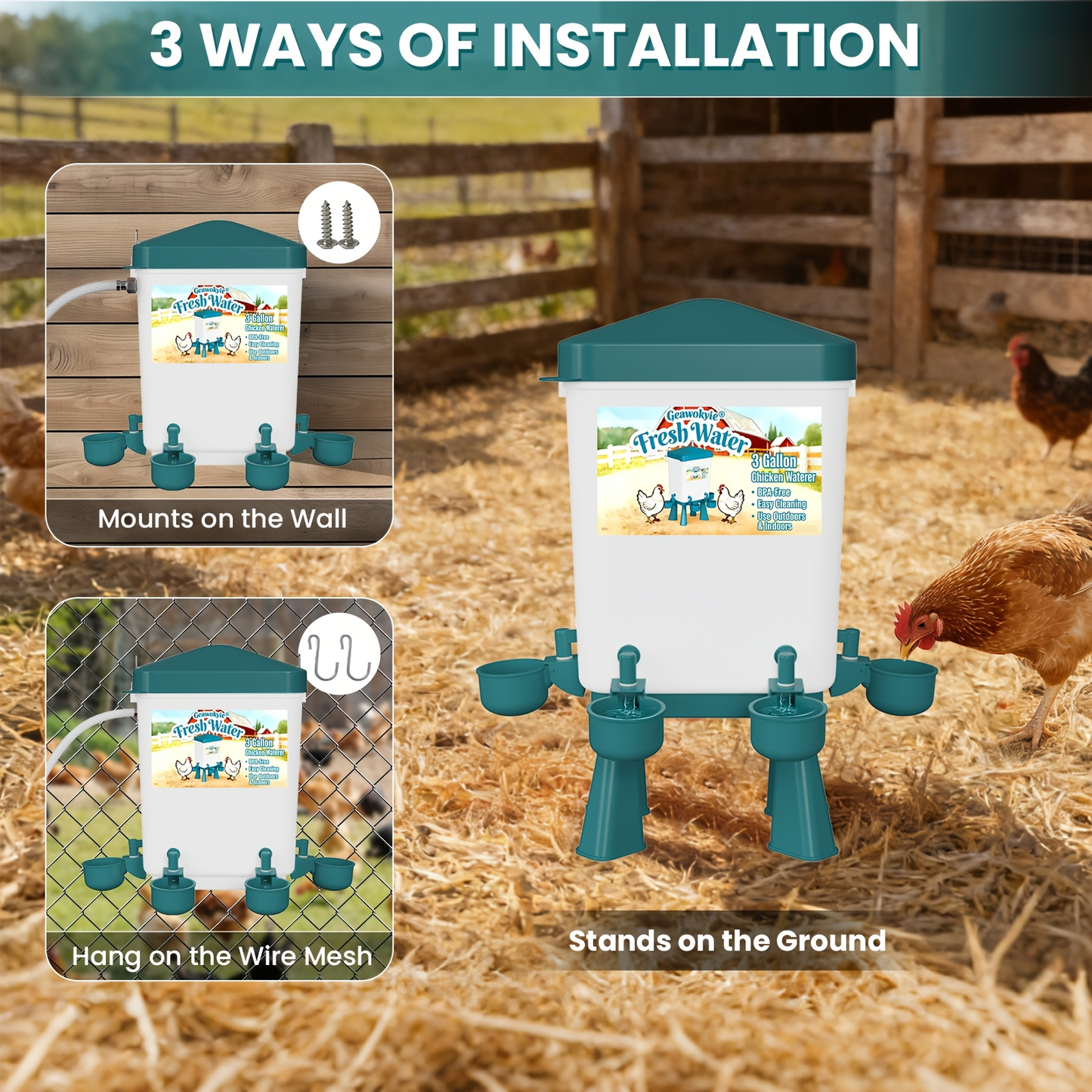 Chicken Waterer 3 Gallon Float Controlled Hose Connection Hands-Free