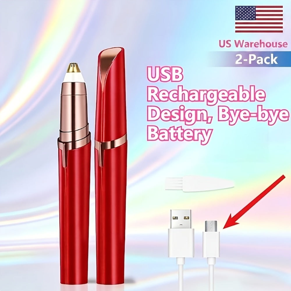 Electric Eyebrow Trimmer for Women 2 Pack, USB Rechargeable Painless Precision Eyebrow Razor Pen, Portable Hair Remover for Face Lip Leg