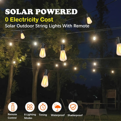 Solar String Lights in 39, 50, 72, 100 or 105-Foot Options with Spherical Bulbs, Warm or Cool White and Remote Control