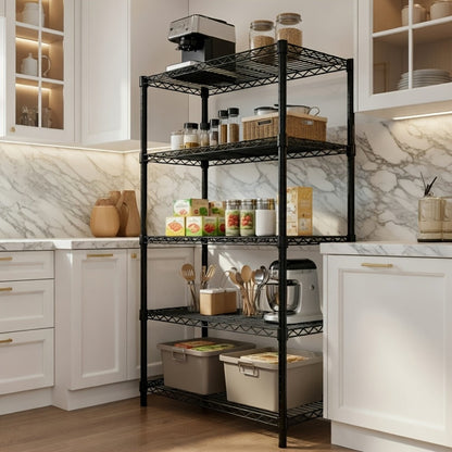 Metal Storage Shelving Unit Adjustable 4 5 Tier Steel Shelf Rack for Garage Kitchen Pantry Workshop Black Chrome MZG