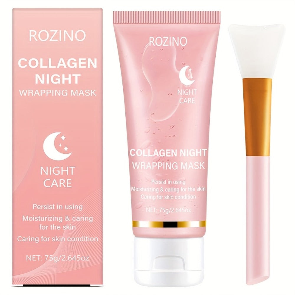 Face Mask, ROZINO Collagen Night Wrapping Formula, 75g or 2.645oz Tube with Application Brush