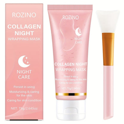 Face Mask, ROZINO Collagen Night Wrapping Formula, 75g or 2.645oz Tube with Application Brush