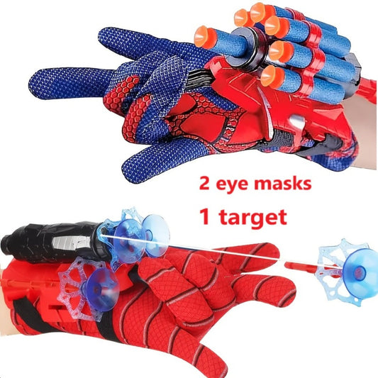 Wrist Spider Web Shooter Toy for Kids & Teens, Superhero Web Launcher Set with Eye Mask Target & Water Gun