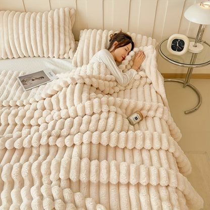 Plush Knit Faux Fur Blanket in Space Gray, Creamy White or Pink with Two Large Metric Size Options