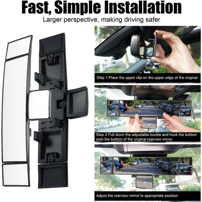 Interior Rearview Mirror 13 Inch – Quadruple-Fold Adjustable Wide Angle Car Mirror with 360° Swivel, Flat Lens