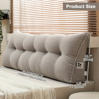 Bed Wedge Pillow Headboard Pillow with Side Pockets Removable Cover Teddy Velvet Reading Pillow Twin Queen King