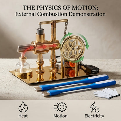 Stirling Engine Generator Kit Single Cylinder Stainless Steel, Real Working Heat Engine Model Generates Electricity