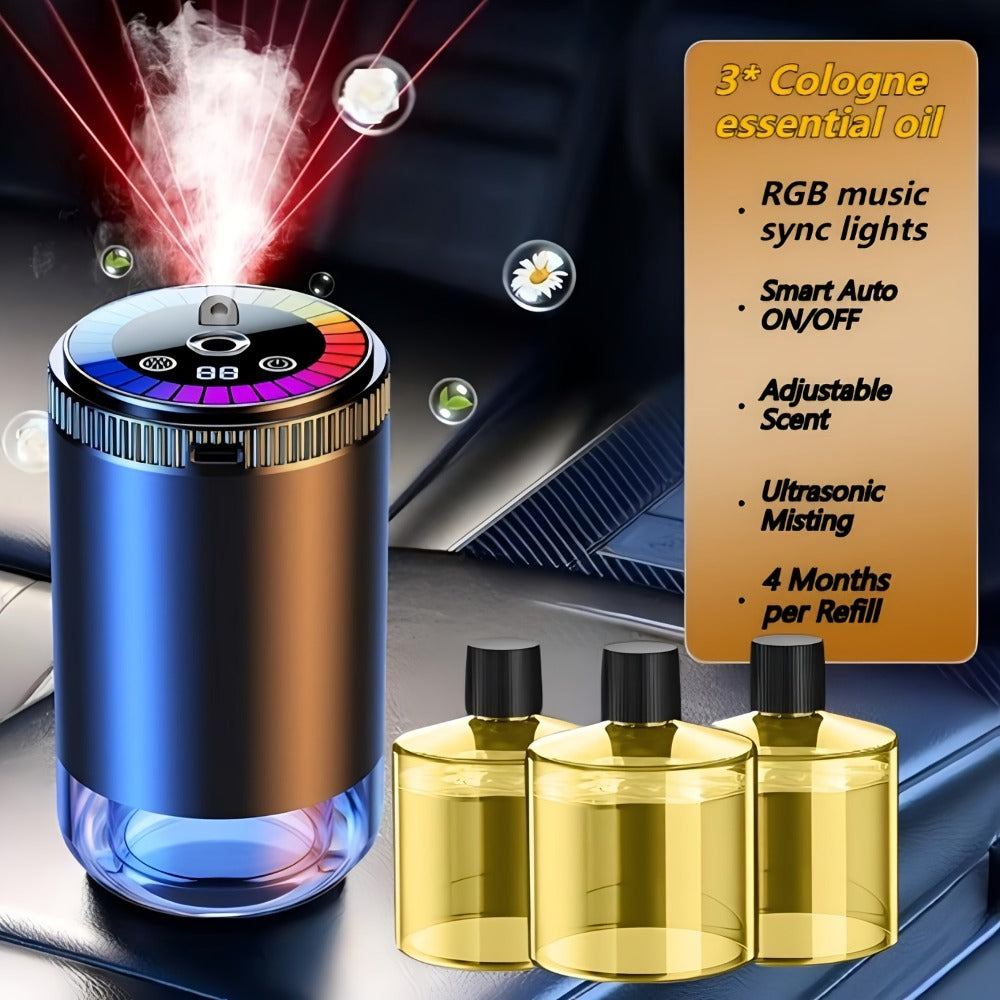 Car Aromatherapy Diffuser with Dynamic Light Show & Starry Sky Projector – USB Rechargeable Air Freshener, Essential Oil Perfume