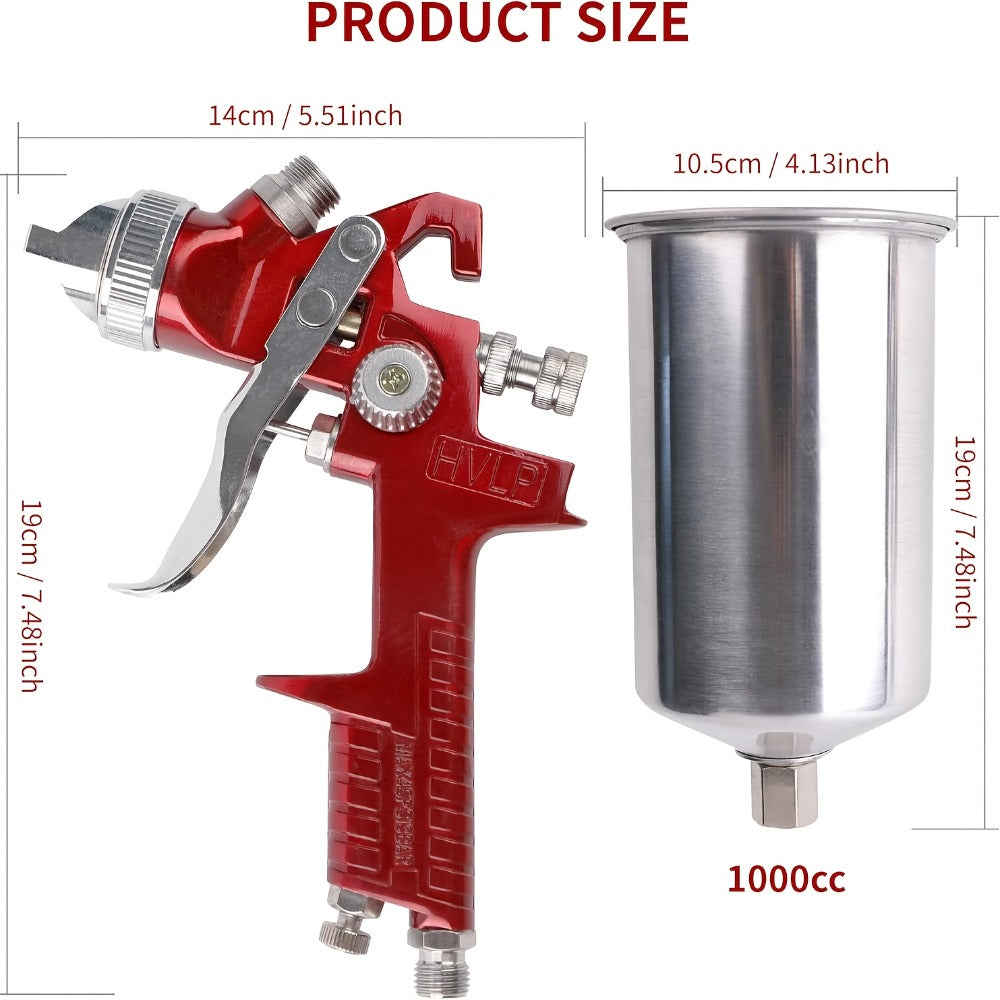 HVLP Gravity Feed Spray Gun Set – 3 Nozzles (1.4 / 1.7 / 2.0mm) with 1000cc Aluminum Cup for Automotive Painting, Base Coat