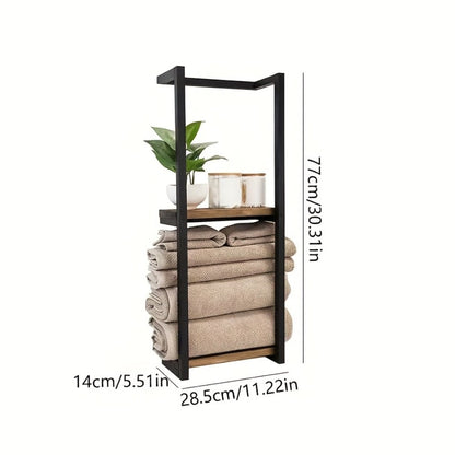 Towel Rack Wall Mounted 2-Layer Storage Organizer 11.2 Inch – Space Saving Hanging Towel Holder for Bathroom