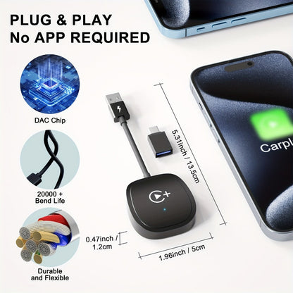 Cable-Attached Wireless CarPlay or Android Auto Adapter with Three Checkout Identities Pictured