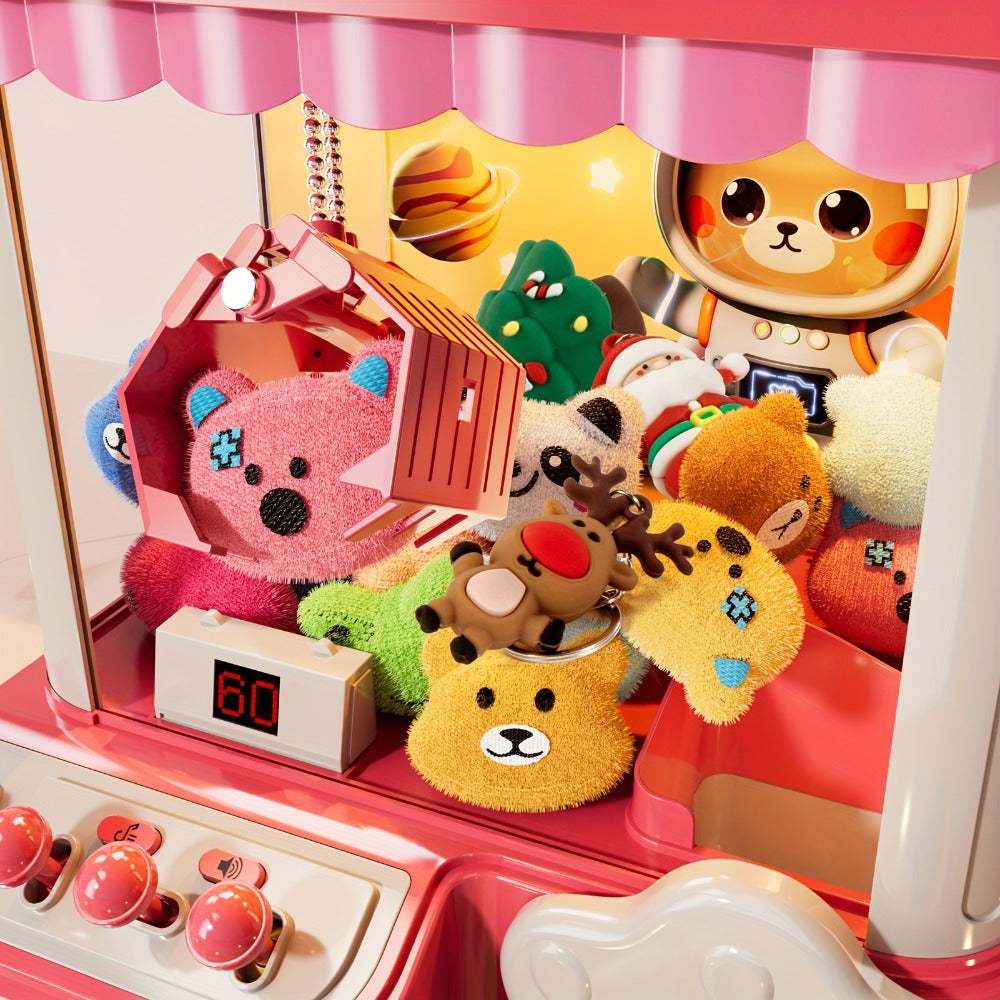 Mini Claw Machine for Kids with Lights Music Pink, Large 16.9" Arcade Claw Toy with 20 Coins 16 Plush Dolls USB Cable