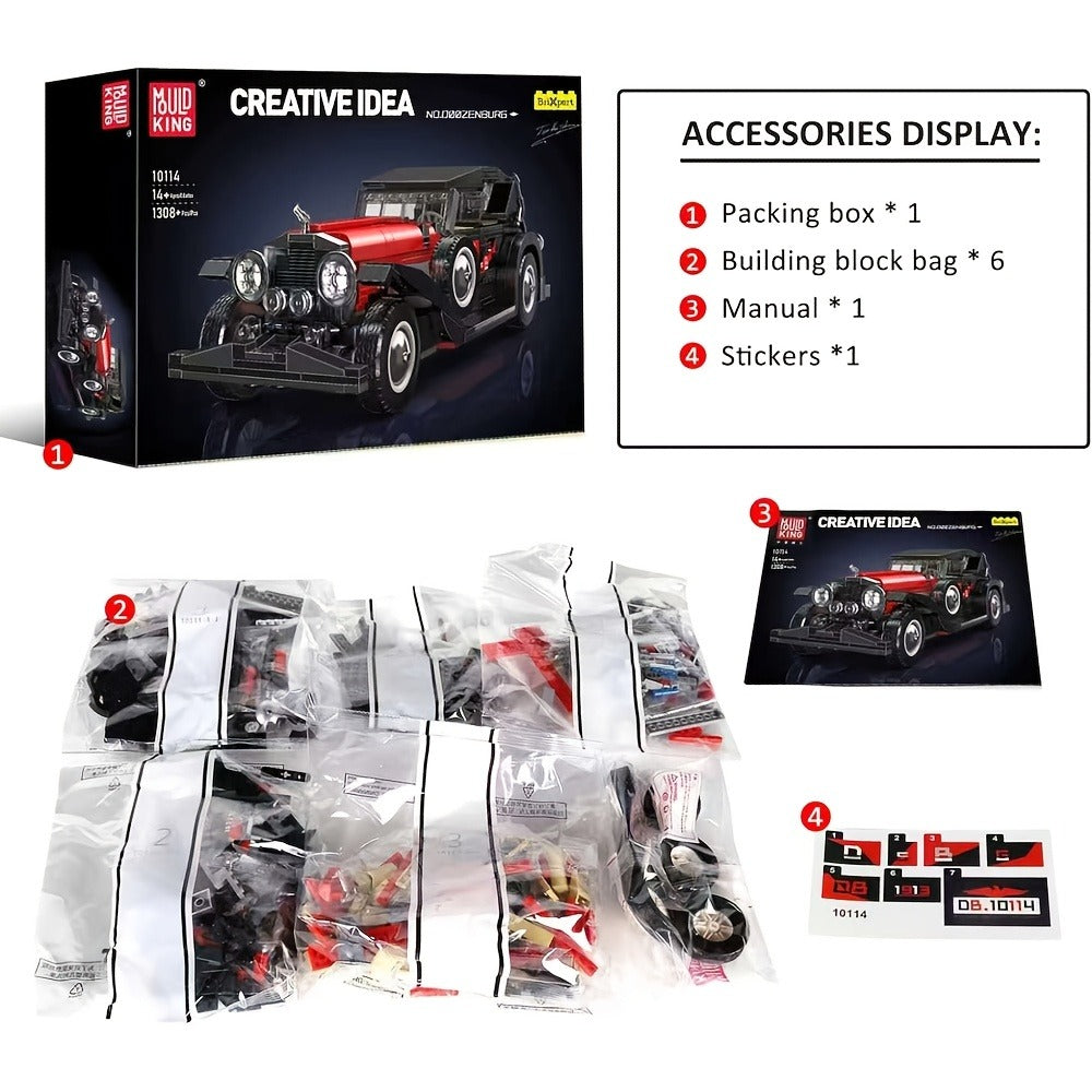 Mould King 10114 Vintage Classic Car Building Blocks Set 1308 Pcs with the Listed Color, Size or Set Options for Everyday Use