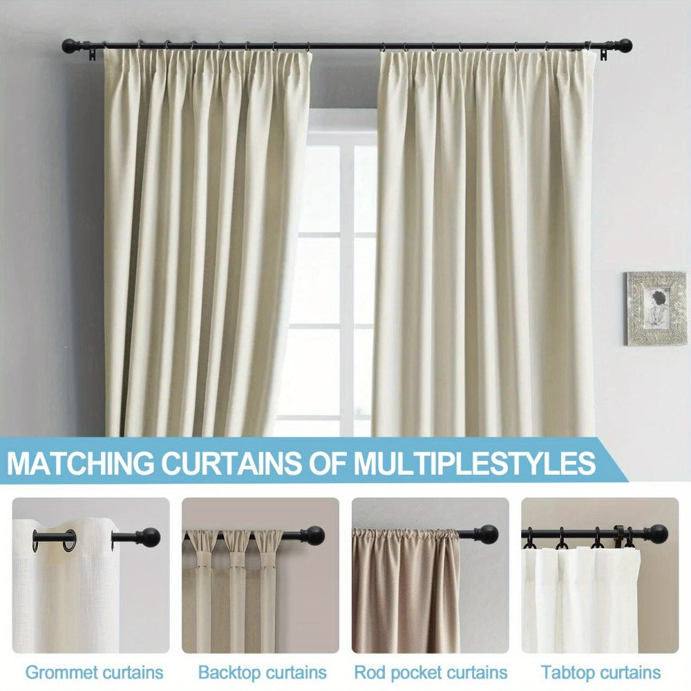 Two-Pack Matte Black Curtain Rod Set with 5/8 Inch Tube and 28–52 to 28–95 Inch Size Options