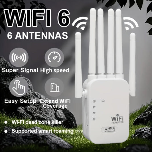 WiFi Extender 1300Mbps Dual Band AP & Relay Mode - 4 Powerful Antennas Full House Coverage, Ethernet Port