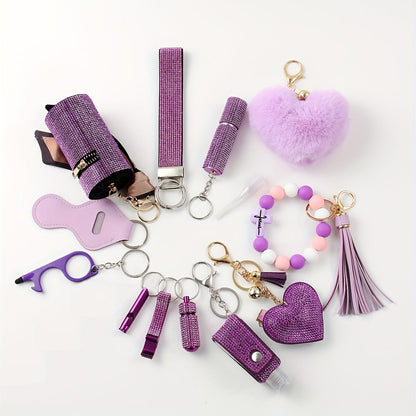 Rhinestone Keychain Set for Women 13-Piece with the Listed Color, Size or Set Options for Everyday Use