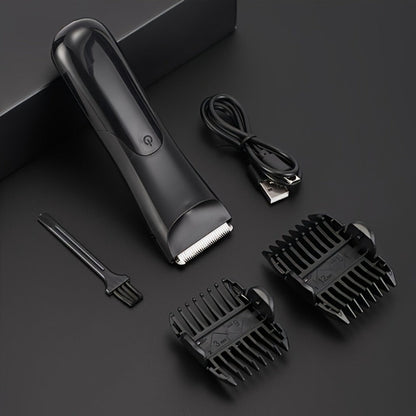 V-Shaped Ceramic-Blade Body Hair Trimmer with LCD Display, USB Cable, Guide Combs and Six Finish Options