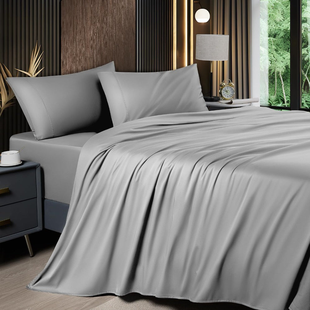 Bed Sheet Set 4-Piece 2200TC Bamboo Blend with Four Bed Sizes and Eleven Solid Color Options