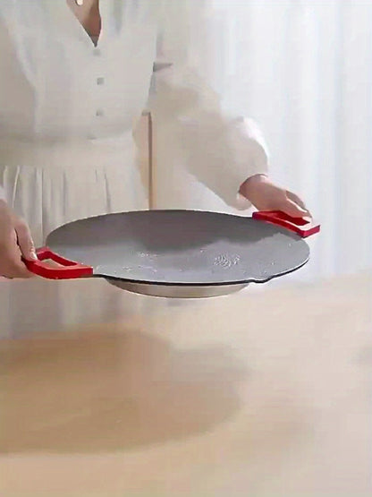 Korean BBQ Grill Pan, Round Non-Stick Multi-Functional Electric Grill Pan with Red Handle & Adjustable Settings