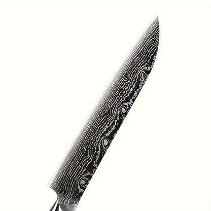 Kitchen Knife Set 7-Piece Damascus-Pattern Stainless Steel with Four Knives, Shears, Honing Rod and Rotating Block