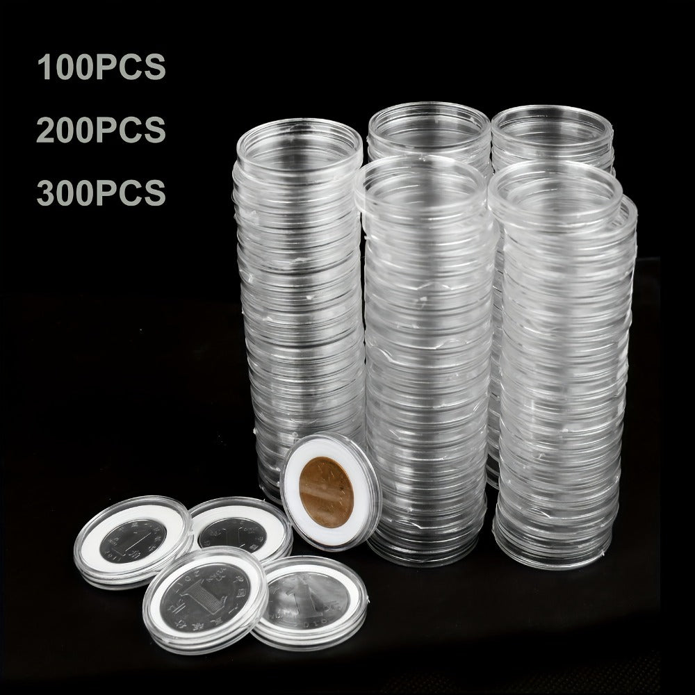 Clear Coin Capsules 300PCS with Adjustable EVA Foam Gaskets, Plastic Round Coin Holders for Collectors