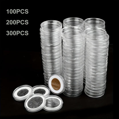 Clear Coin Capsules 300PCS with Adjustable EVA Foam Gaskets, Plastic Round Coin Holders for Collectors