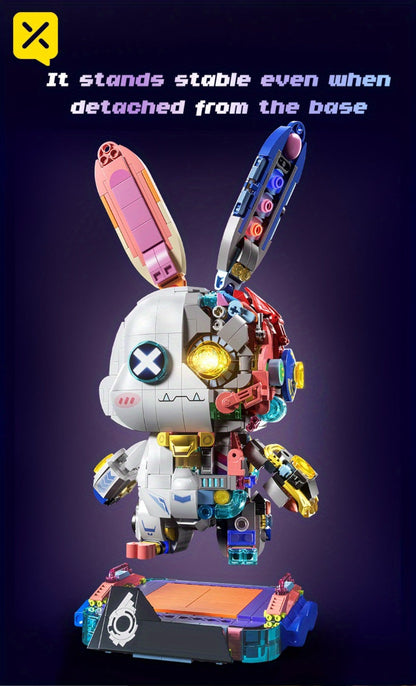 1377-Piece Mechanical Rabbit Building Block Model with Colorful Punk Styling and Rotating Limb Details